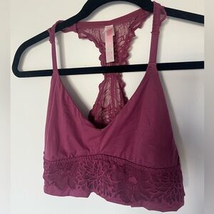 PINK Victoria's Secret Lace Trim Bralette in Burgundy